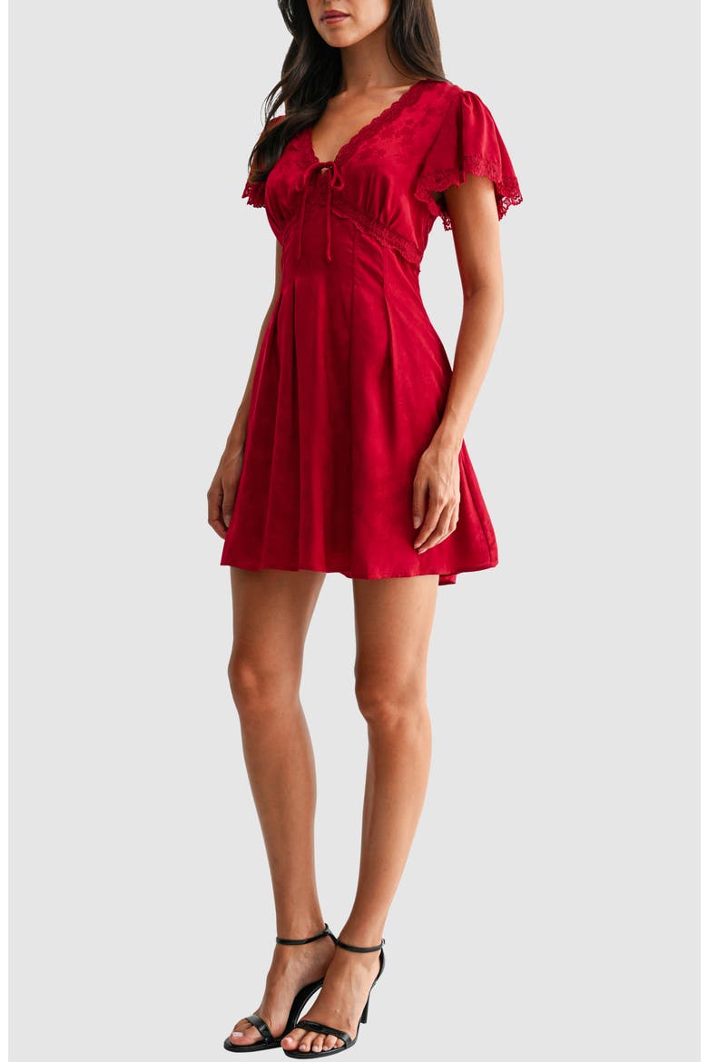 Lace Inset Flare Minidress, Alternate, color, RED