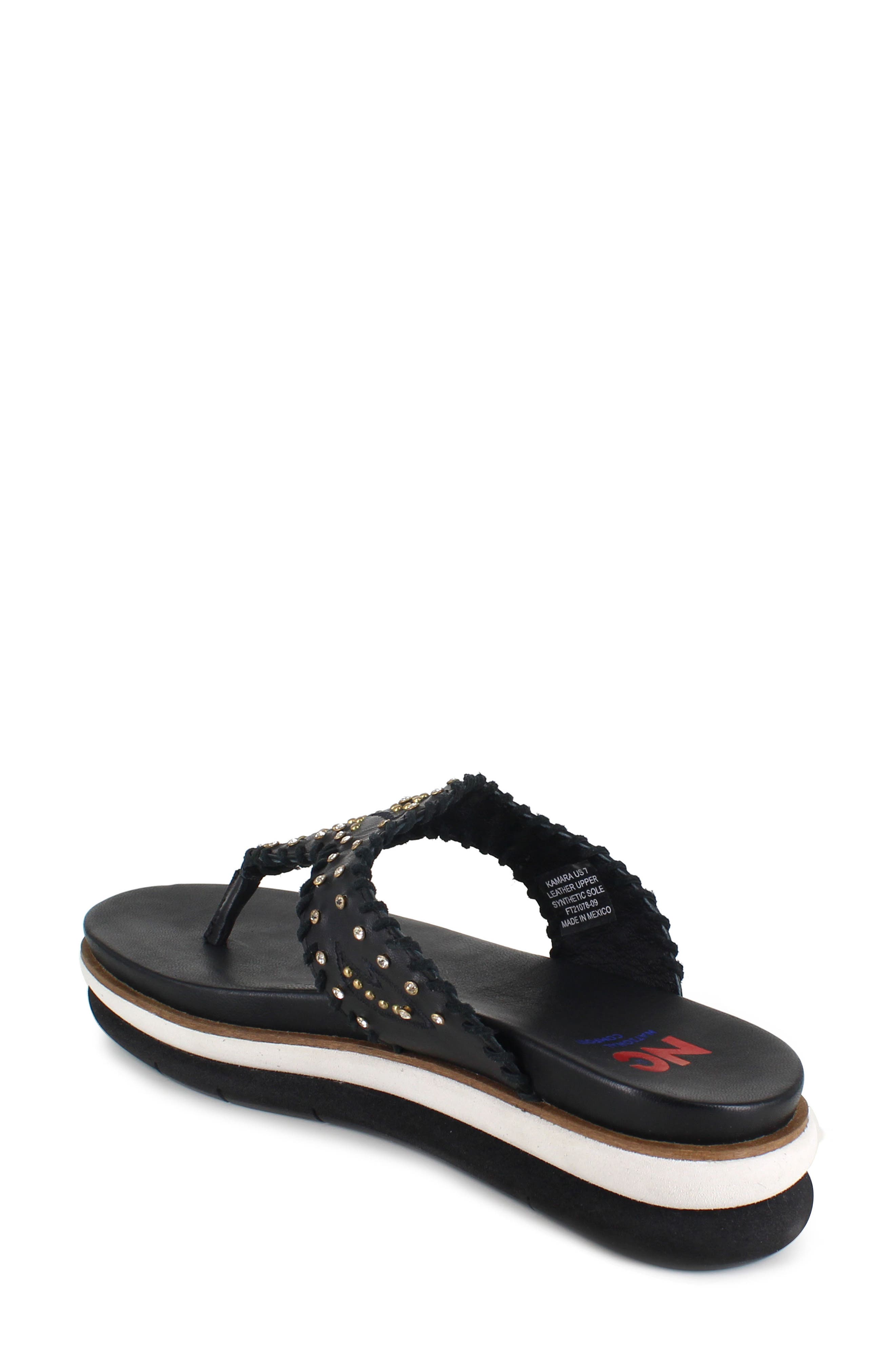 National Comfort Kamara Crystal Embellished Platform Flip Flop, Alternate, color, Black Leather