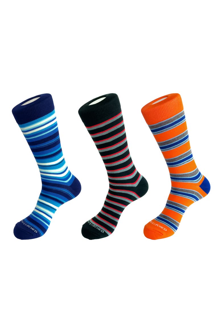 3-Pack Assorted Stripe Crew Socks, Main, color, BLUE MULTI