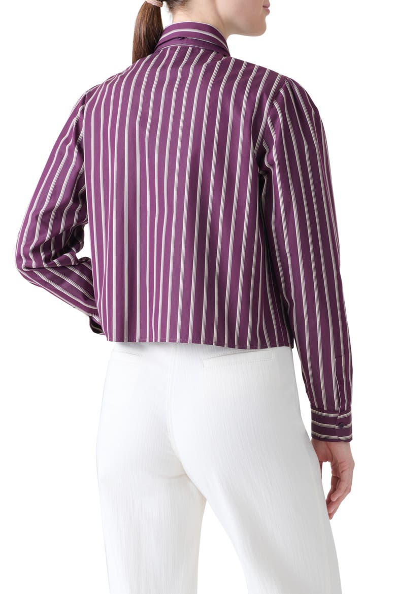 Stripe Tie Neck Cotton Poplin Button-Up Shirt, Alternate, color, BLACKBERRY