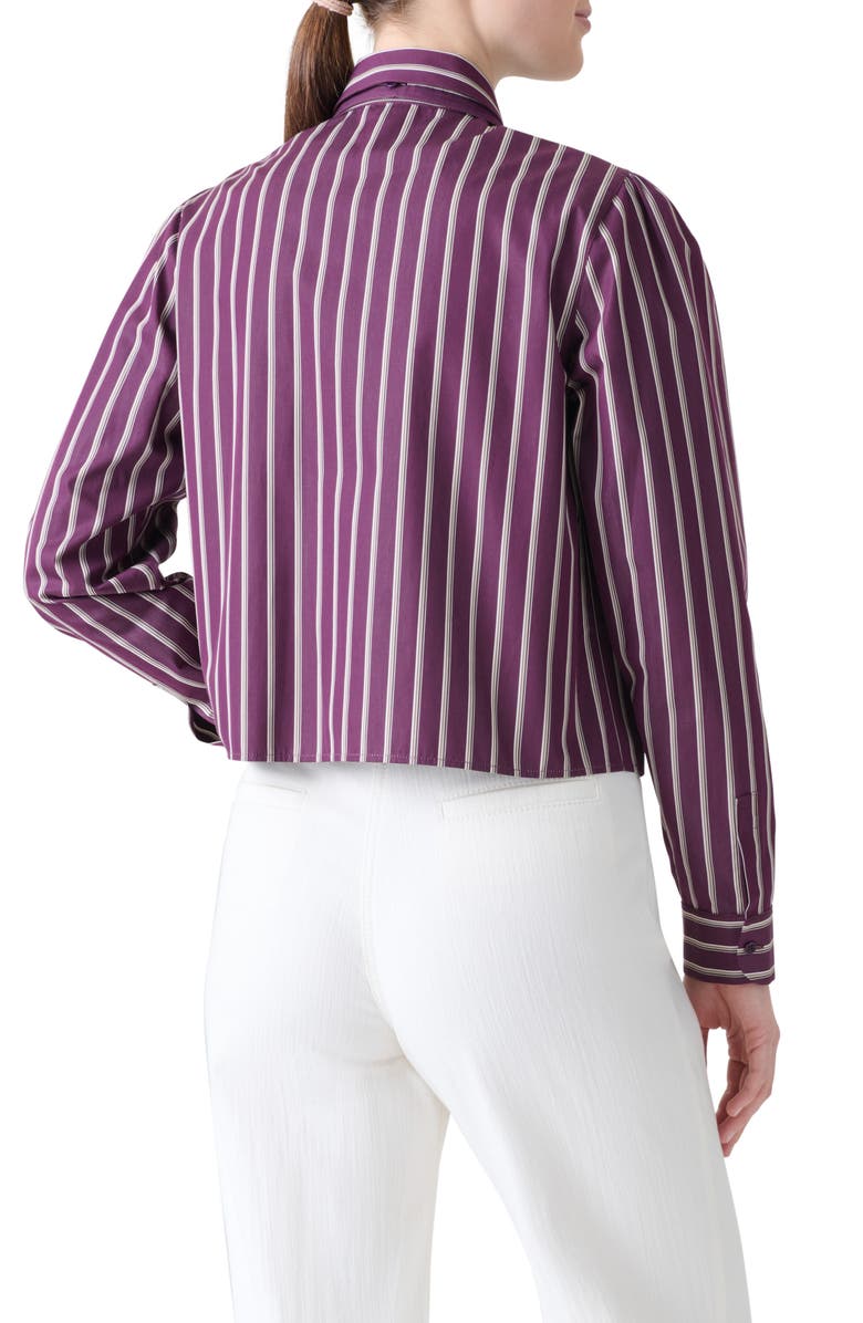 Akris punto Stripe Tie Neck Cotton Poplin Button-Up Shirt, Alternate, color, Blackberry