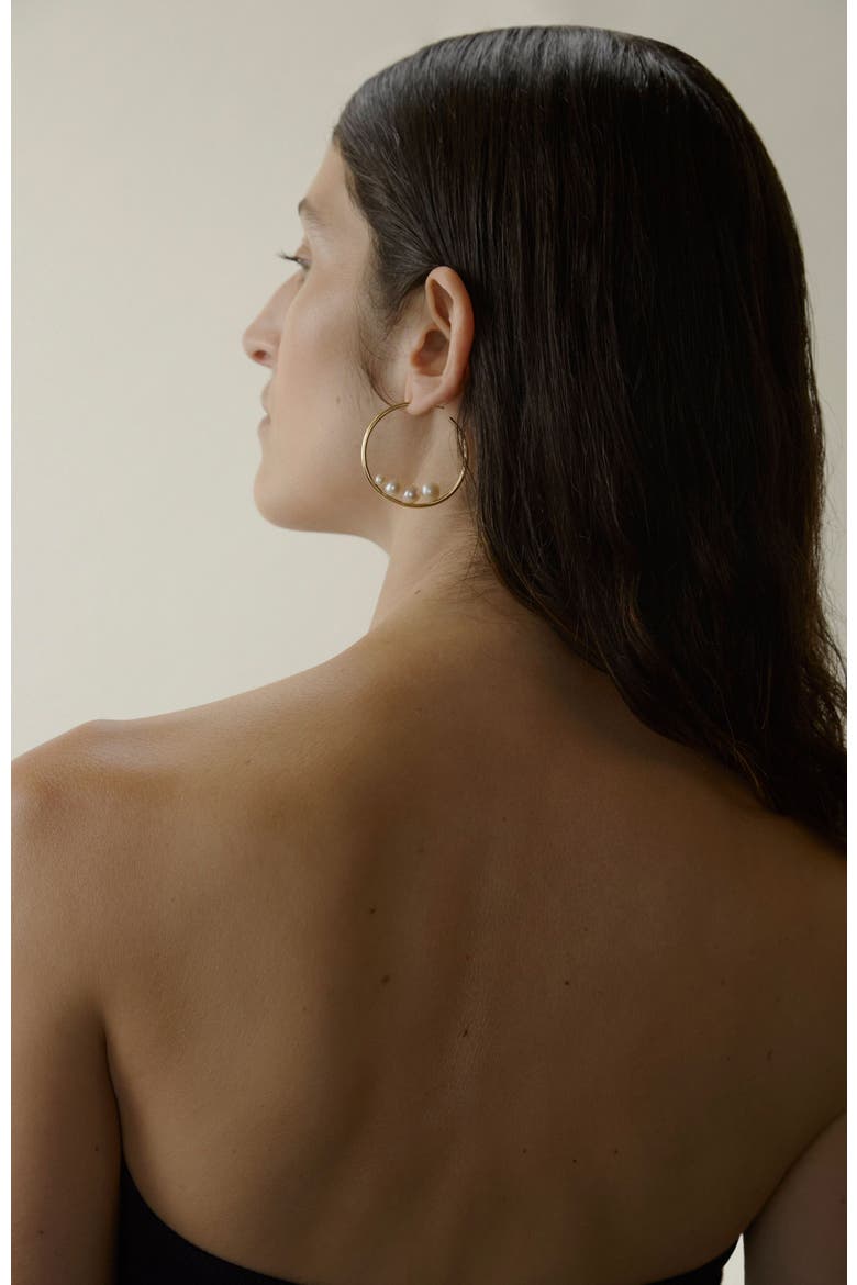 14kt Gold Vermeil Large Trio Pearl Hoop Earrings, Alternate, color, Yellow Toned Gold