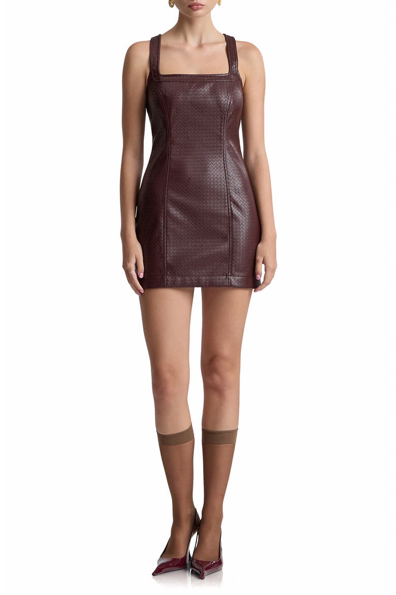 Faux Leather Woven Texture Minidress, Main, color, BURGUNDY