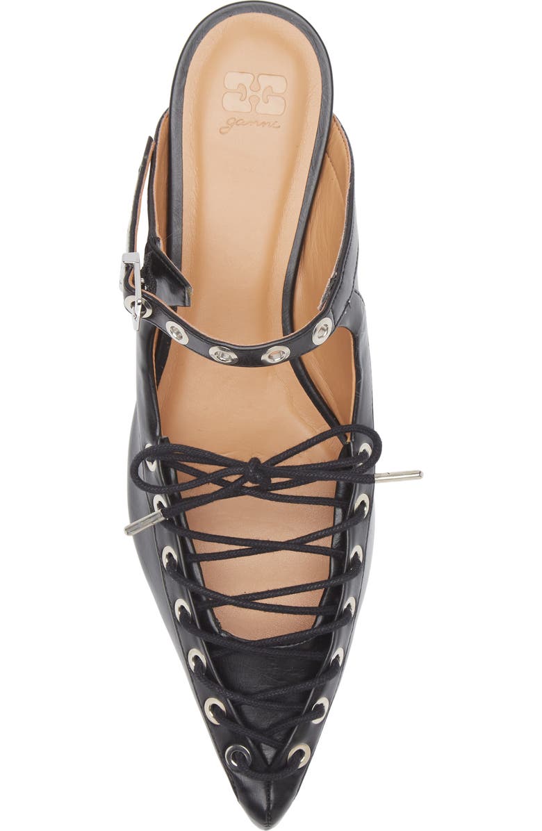 Ganni Eyelets Lace-Up Mule, Alternate, color, Black