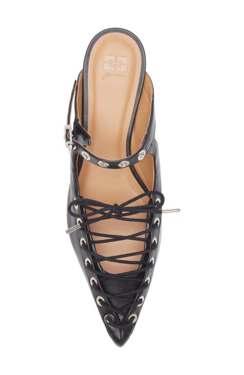 Shop Ganni Eyelets Lace-up Mule In Black