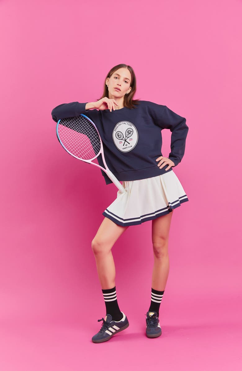 English Factory Sports Club Pleated Miniskort, Alternate, color, White/ Navy