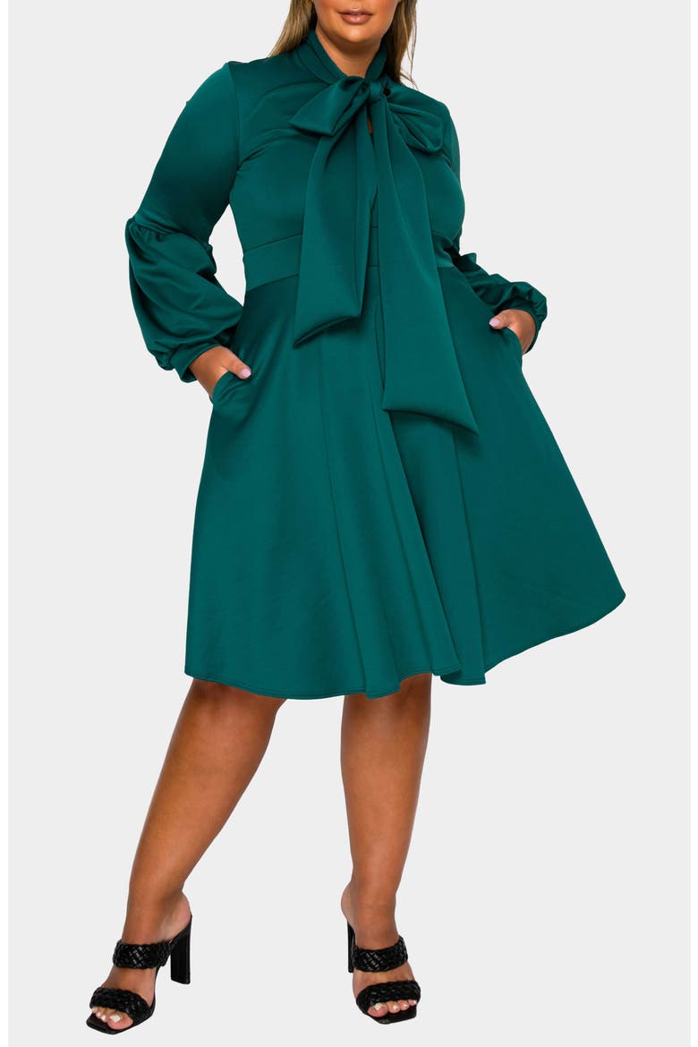 Bekah Long Sleeve Fit & Flare Dress, Main, color, EMERALD
