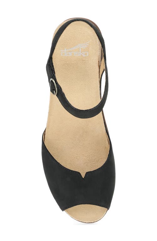 Dansko Cass Ankle Strap Peep Toe Wedge Sandal In Black