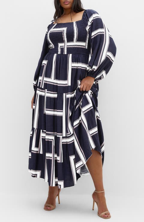 Leila Print Long Sleeve Maxi Dress (Plus)
