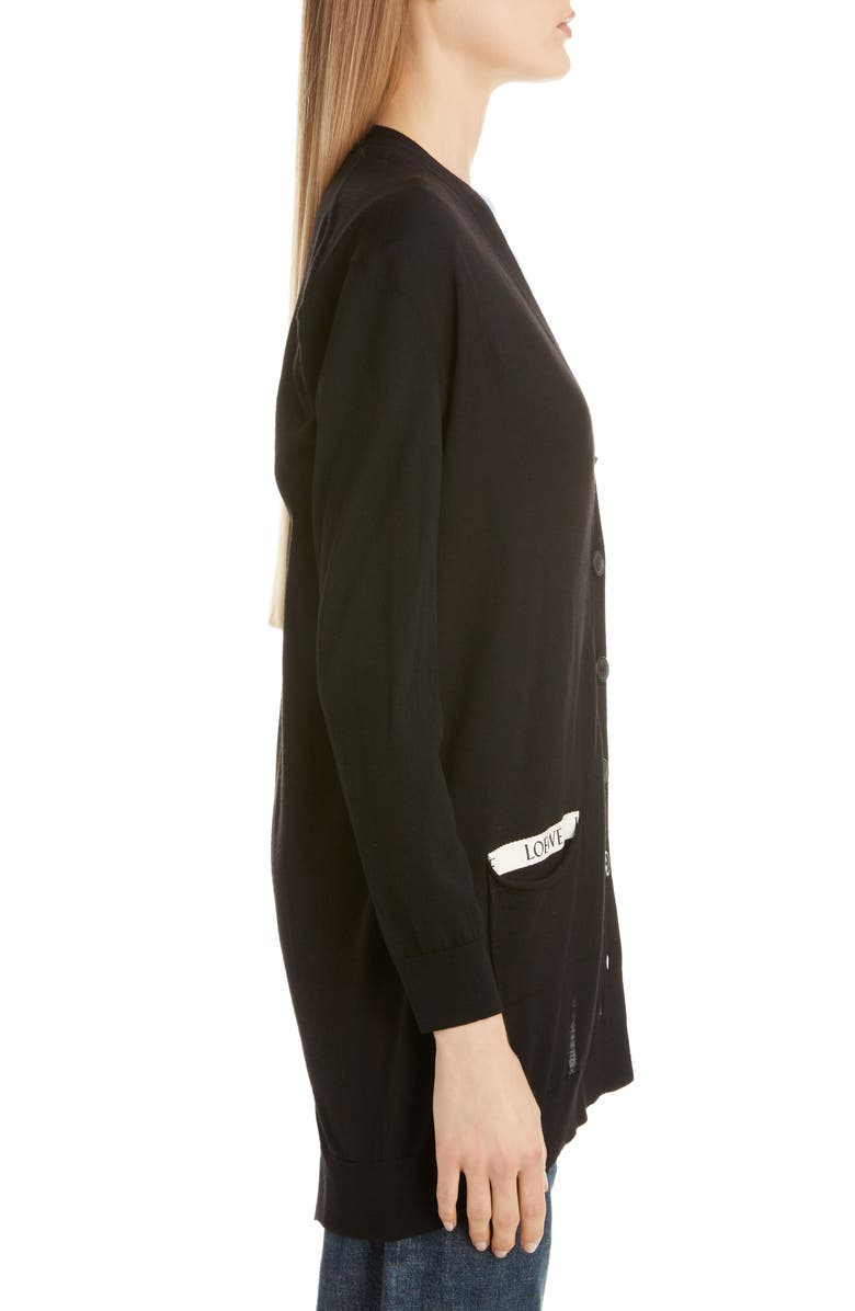 Loewe Logo Pocket Asymmetrical Wool Cardigan, Alternate, color, 