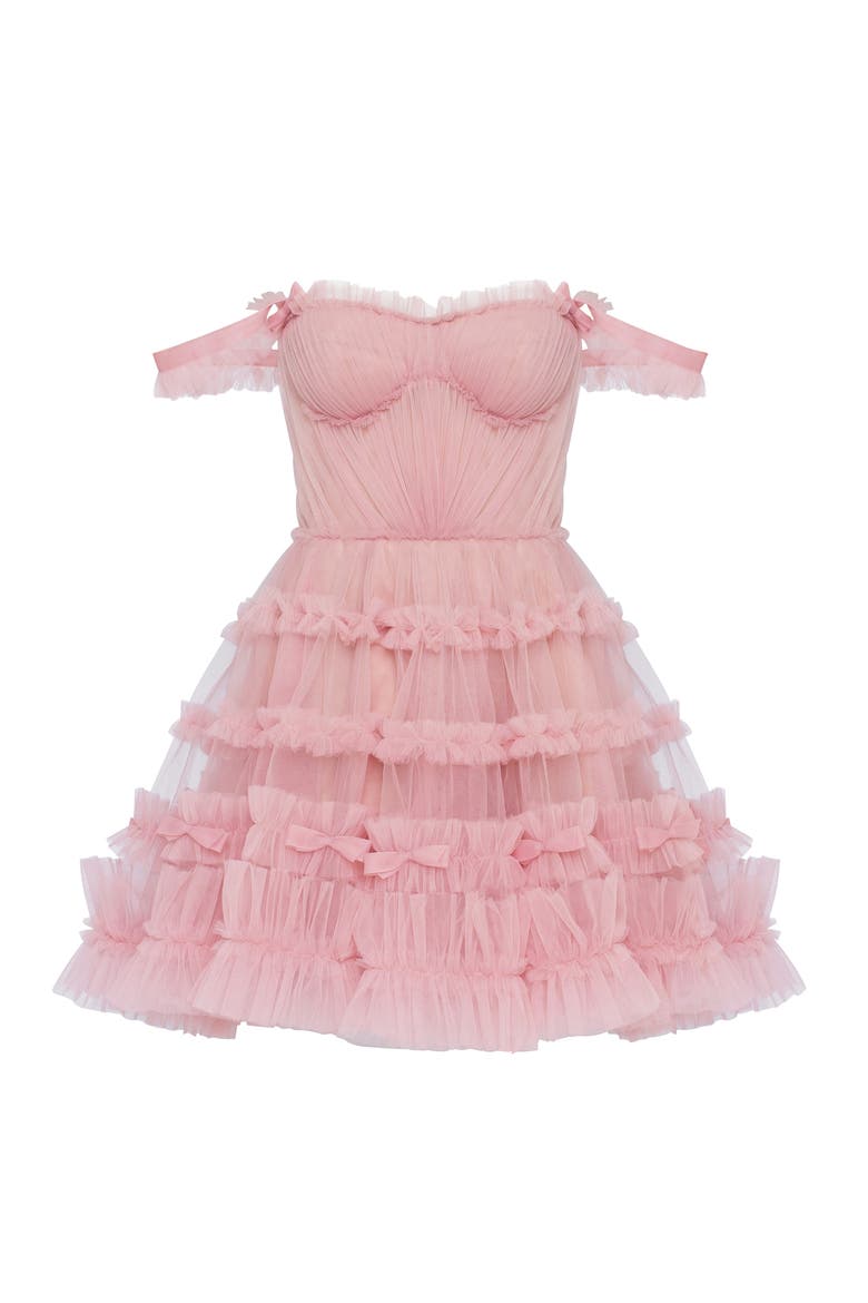 Fitted Tulle Mini Dress With Ruffles for Special Occasions, Alternate, color, Misty Rose