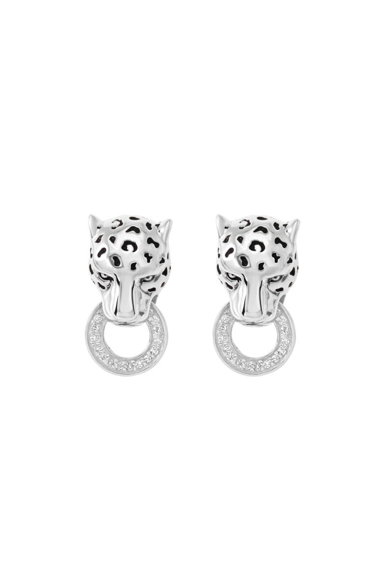 925 Sterling Silver Diamond Panther Drop Earrings, Main, color, Sterling Silver