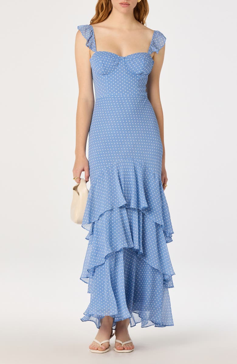 ASTR the Label Alcina Polka Dot Maxi Dress, Main, color, Blue White Polkadot