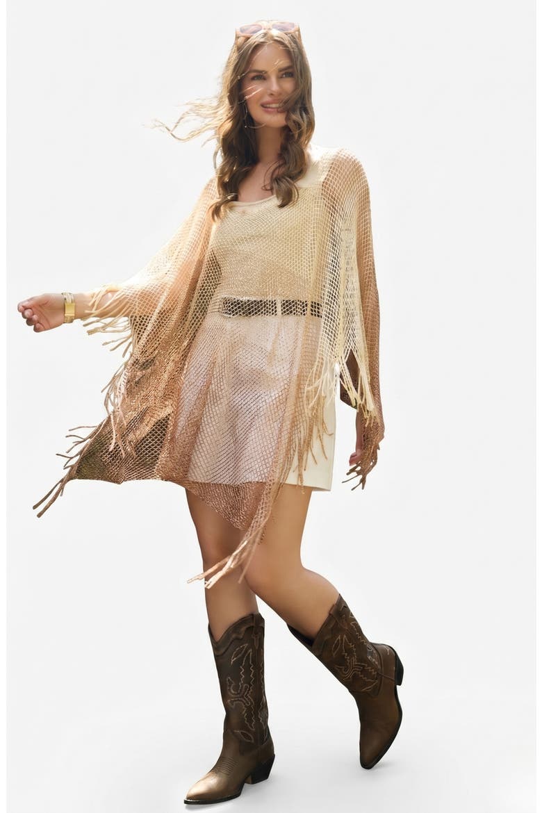 Crochet Fringe Poncho, Alternate, color, GOLD