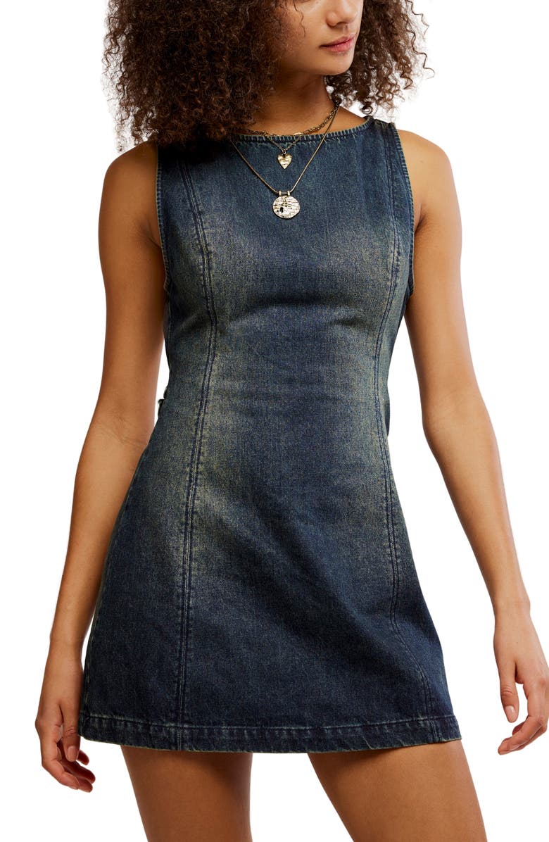 Free People Atlas Cutout Denim Minidress, Alternate, color, Vintage Indigo
