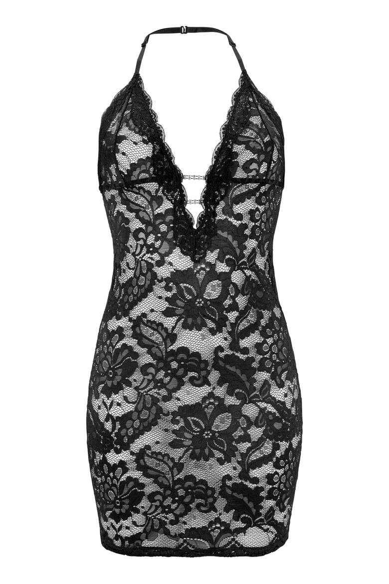 Lace Halter Negligee, Alternate, color, Black