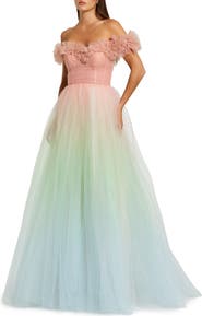 Mac Duggal Off The Shoulder Ombre Tulle Ballgown