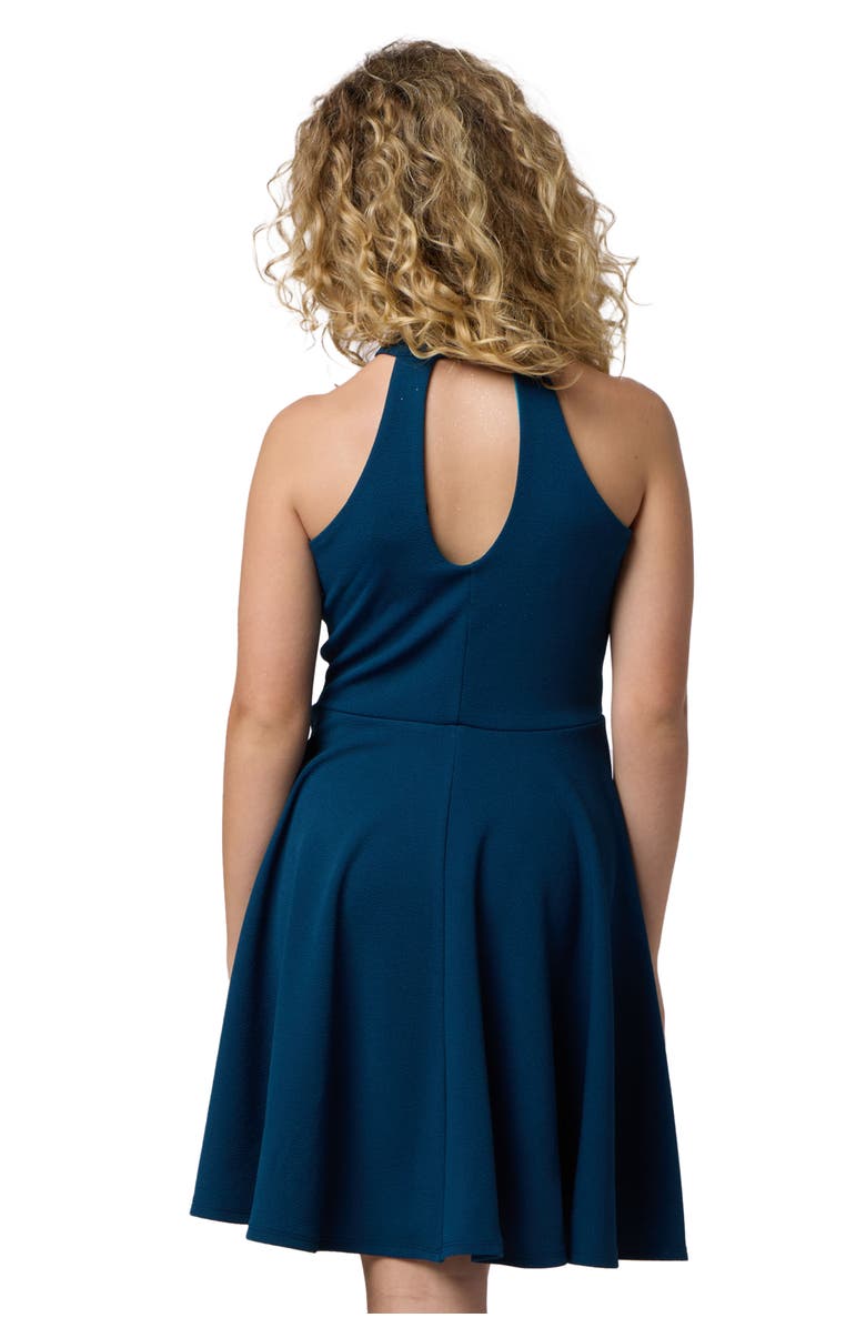 Un Deux Trois Skater Halter Dress in Longer Length, Alternate, color, Teal