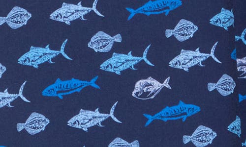 Construct Fish Short Sleeve Button-up Shirt In Navy