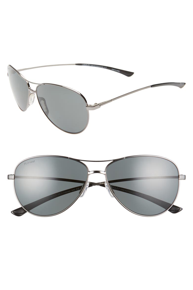 Langley 60mm ChromaPop™ Polarized Aviator Sunglasses, Main, color, DARK RUTHENIUM/ GREY