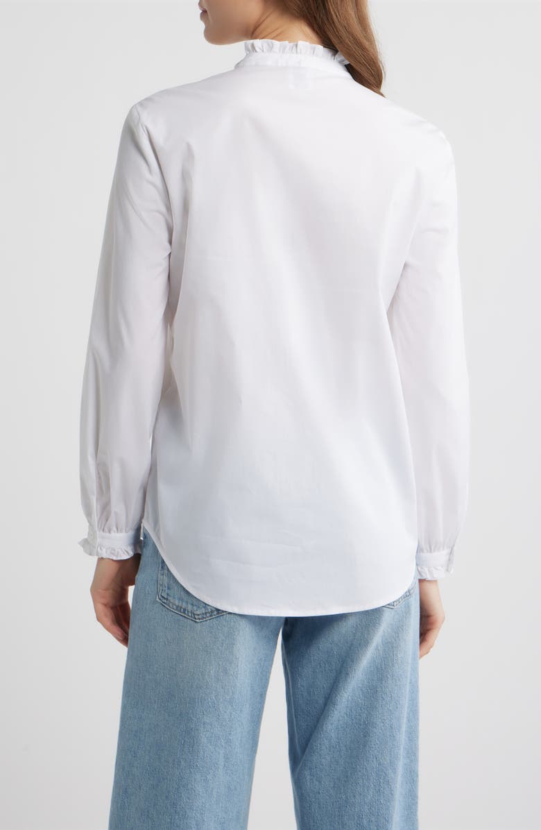 Anne Klein LS BTTN FRT W RUFFLE NK PLKT C, Alternate, color, Crisp White