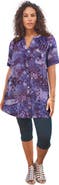 Roaman's Plus Size Angelina Crinkle Crepe Y-Neck Short Sleeve Tunic
