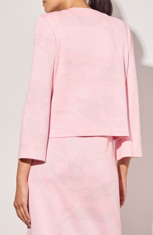 Ming Wang Shimmer Abstract Print Jacquard Knit Jacket In Rosy Blush/white