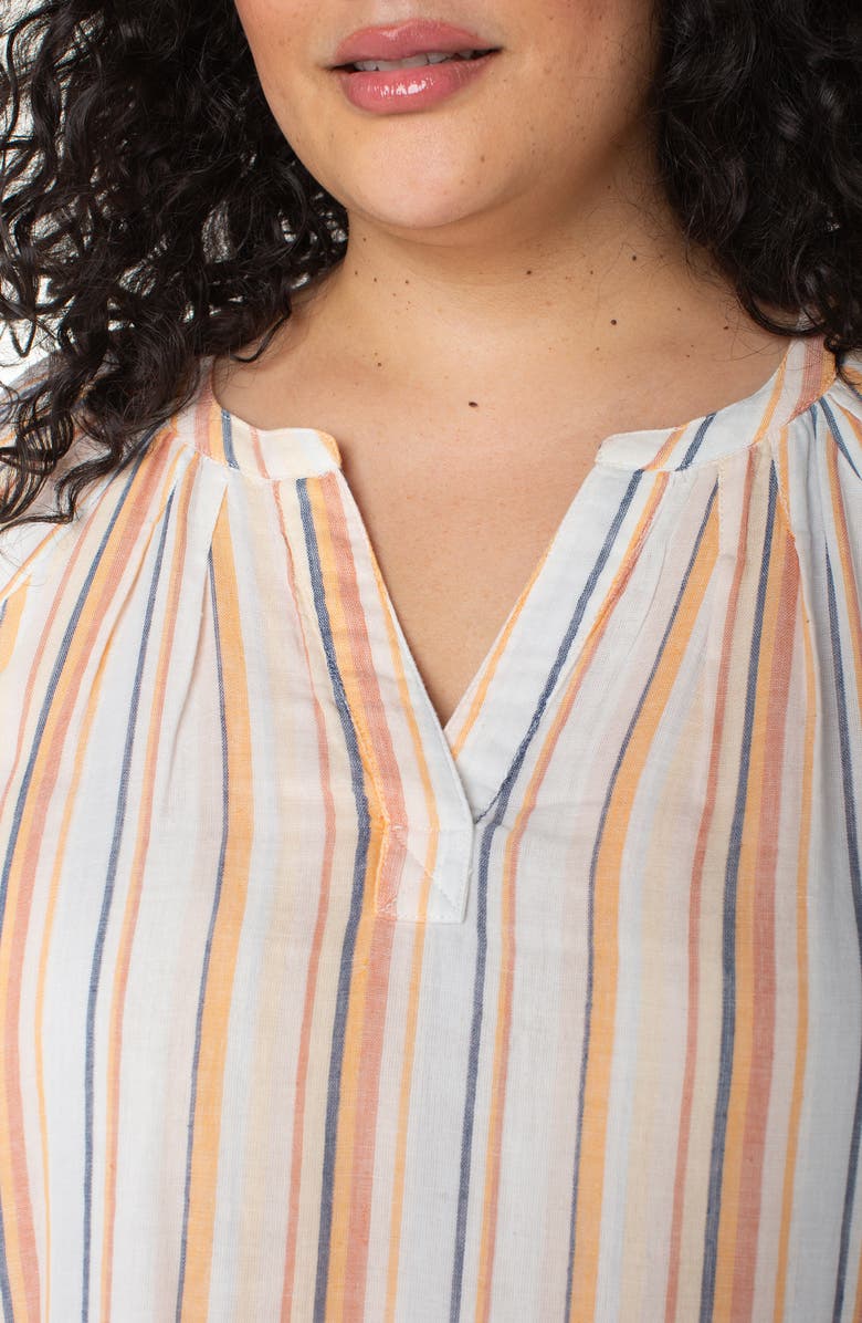 Liverpool Los Angeles Split Neck Top, Alternate, color, Orange Multi Variegated Stripe