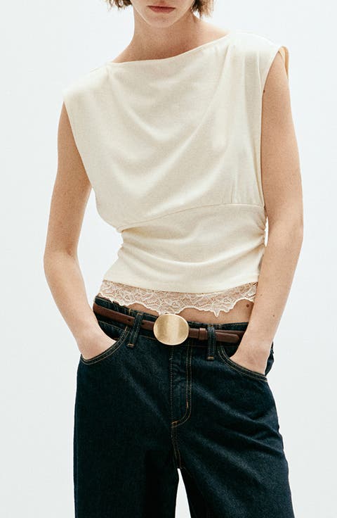 Ruched Lace Trim Top