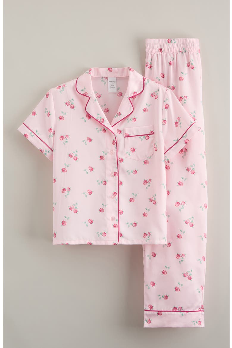 Kids' Satin Pajamas, Main, color, PINK GARDEN ROSE