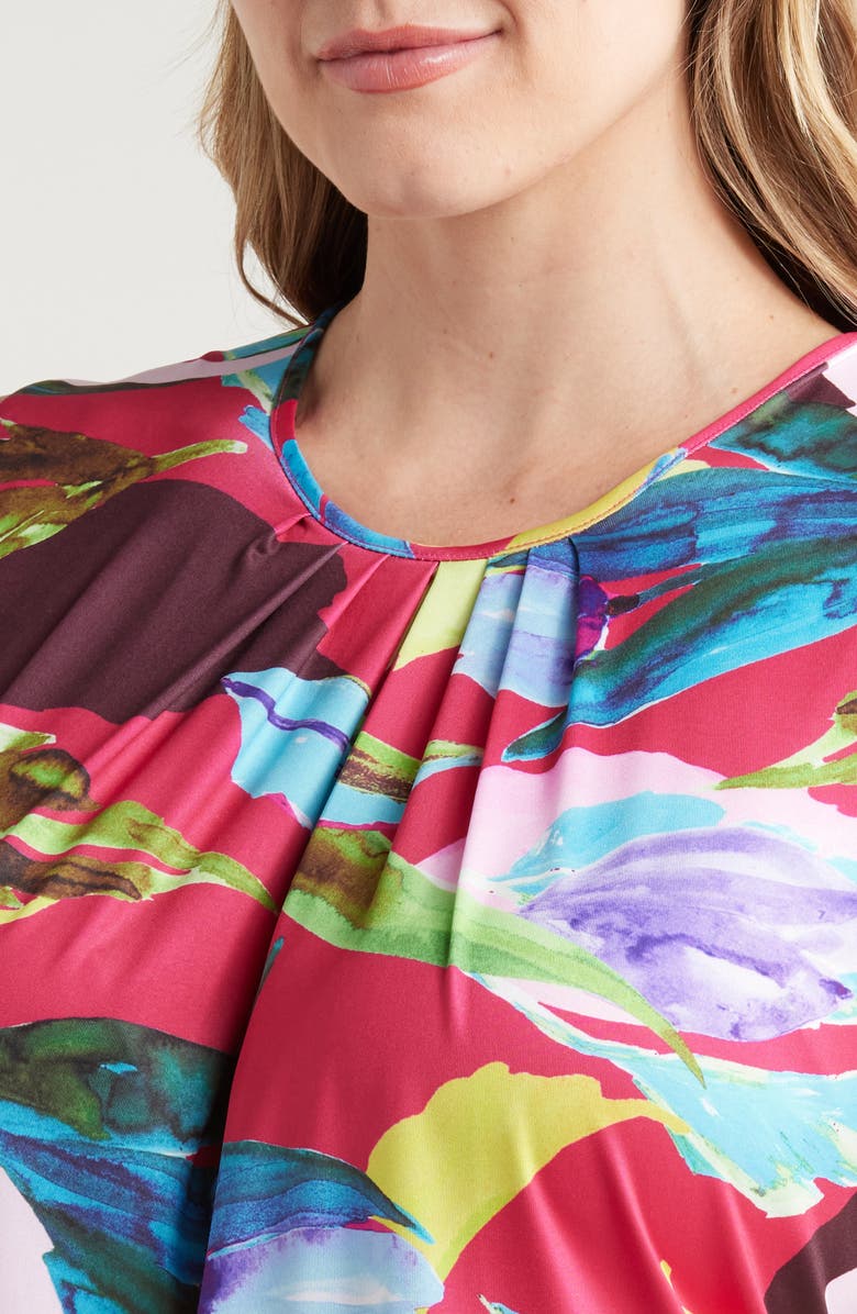 24seven Comfort Apparel Floral Pleated Sleeveless Jersey Shell, Alternate, color,