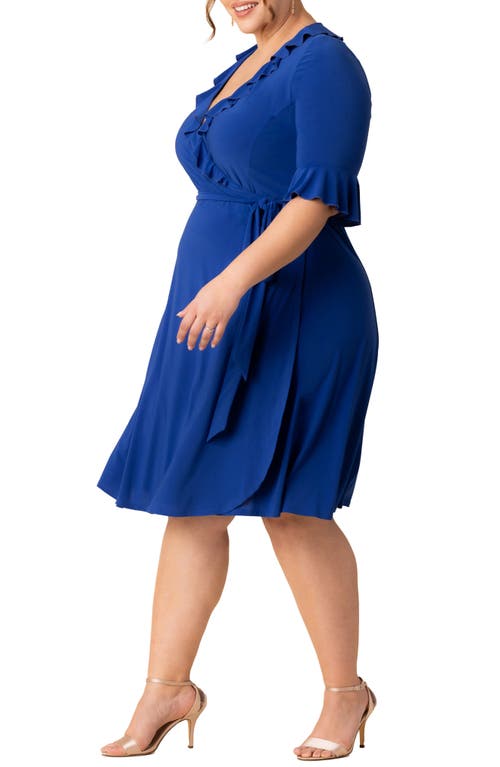 Kiyonna Barcelona Ruffle Detail Wrap Dress In Cobalt/blue