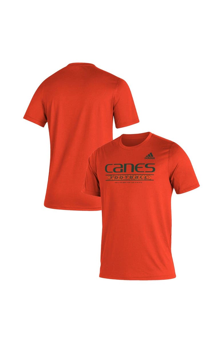 adidas Men's adidas Orange Miami Hurricanes Sideline Football Locker Practice Creator AEROREADY T-Shirt, Alternate, color, 