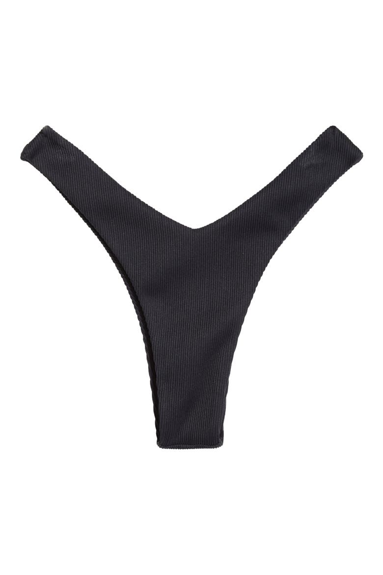 Y-Cut Thong Bikini Bottoms, Alternate, color, PITCH BLACK