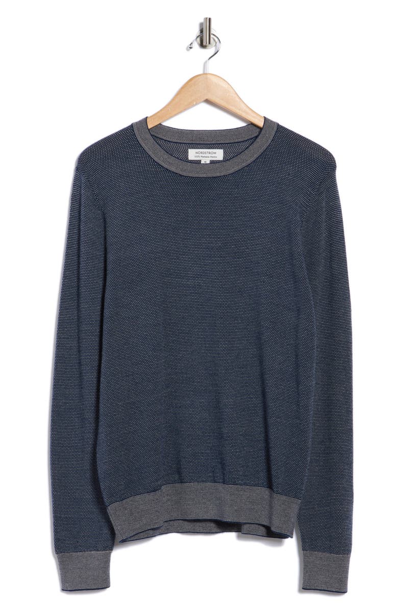 Nordstrom Birdseye Crewneck Sweater, Alternate, color, Navy- Beige Heather