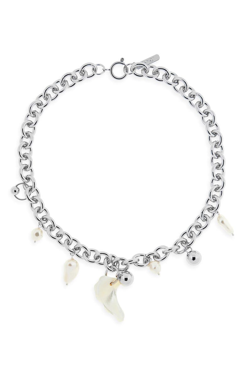 Justine Clenquet Tyler Mixed Charm Chain Necklace, Main, color, Palladium