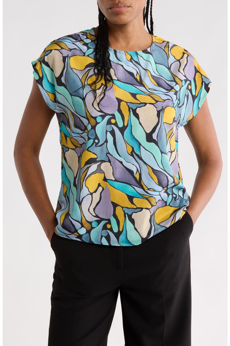 Abstract Print Cap Sleeve Shell, Main, color, TURQUOISE MULTI