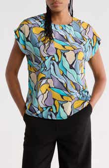 Abstract Print Cap Sleeve Shell