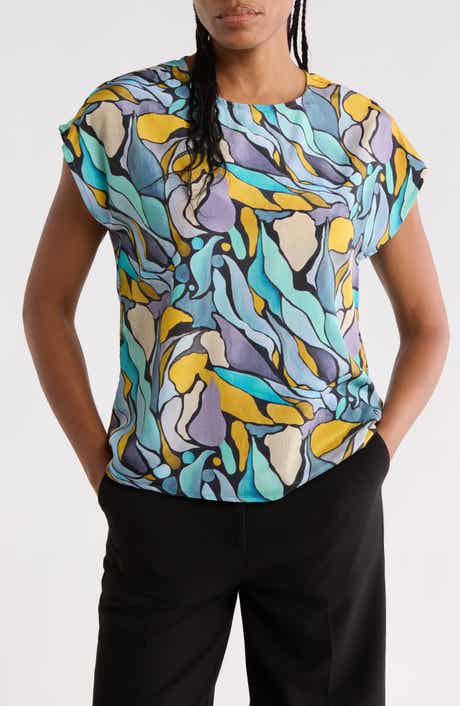 Abstract Print Cap Sleeve Shell