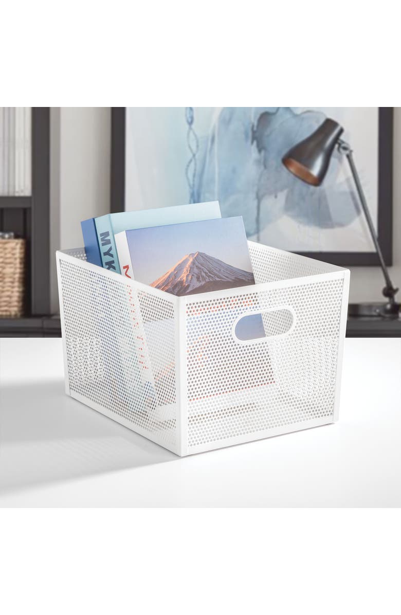 mDesign Perforated Metal Storage Bin with Handles for Kitchen and Pantry - Set of 2 - Matte White, Alternate, color, White