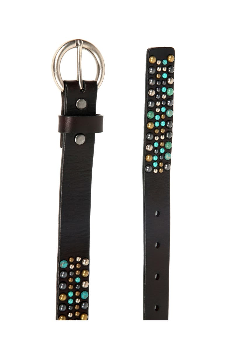 OLD TREND Amazonite Genuine Leather Studded Stitched Detail Belt, Alternate, color, Coffee