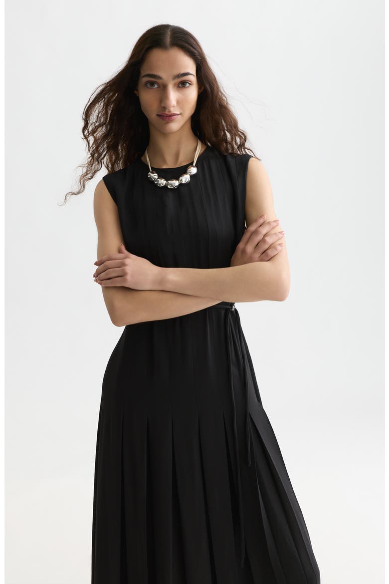 Pleated Maxi Dress, Alternate, color, METEORITE