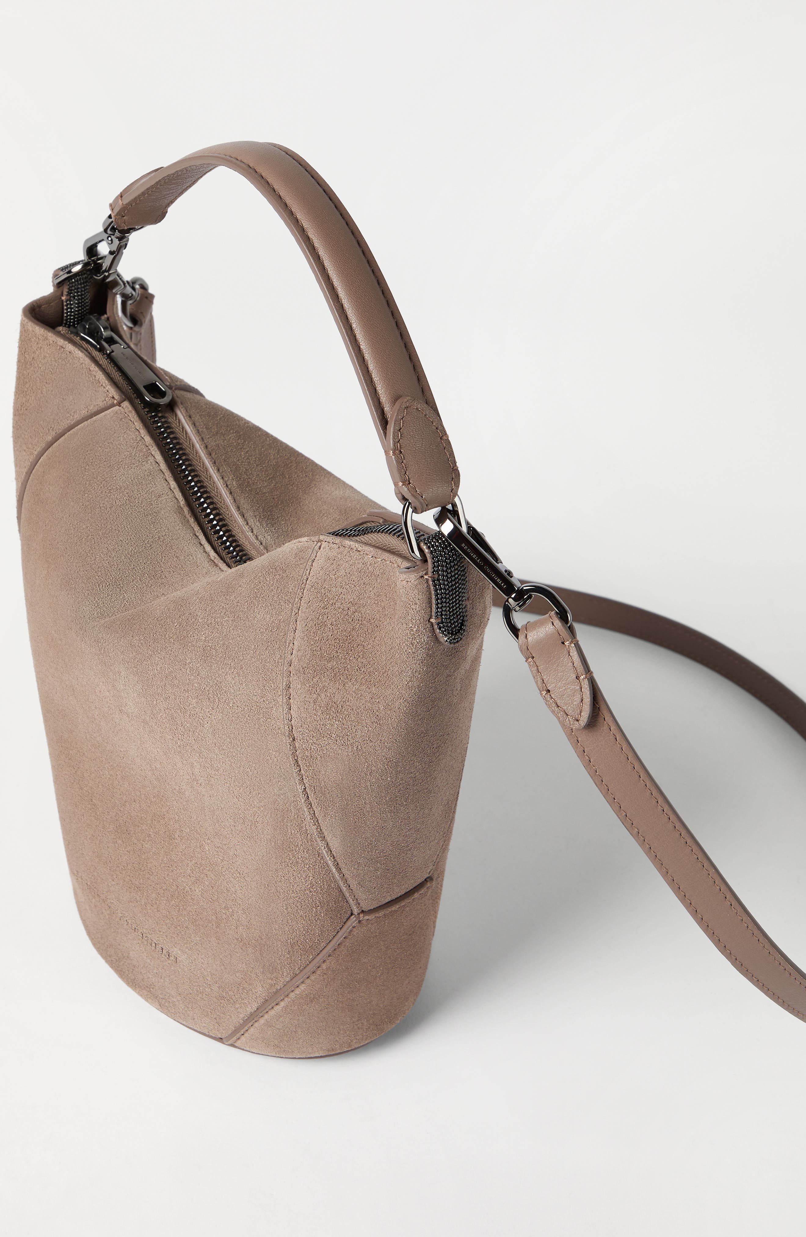 BC Duo bucket bag in suede, Alternate, color, Light Brown