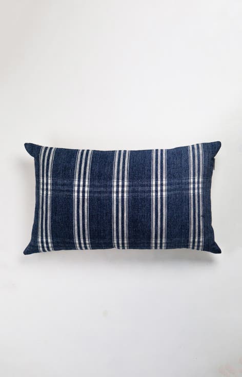 Vintage Indigo Denim Striped Pillow
