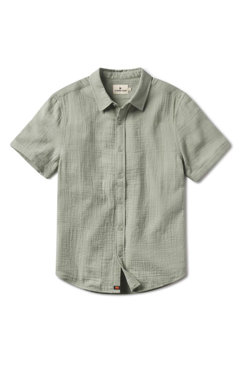 The Normal Brand Kalo Cotton Gauze Short Sleeve Button-Up Shirt, Alternate, color, Juniper
