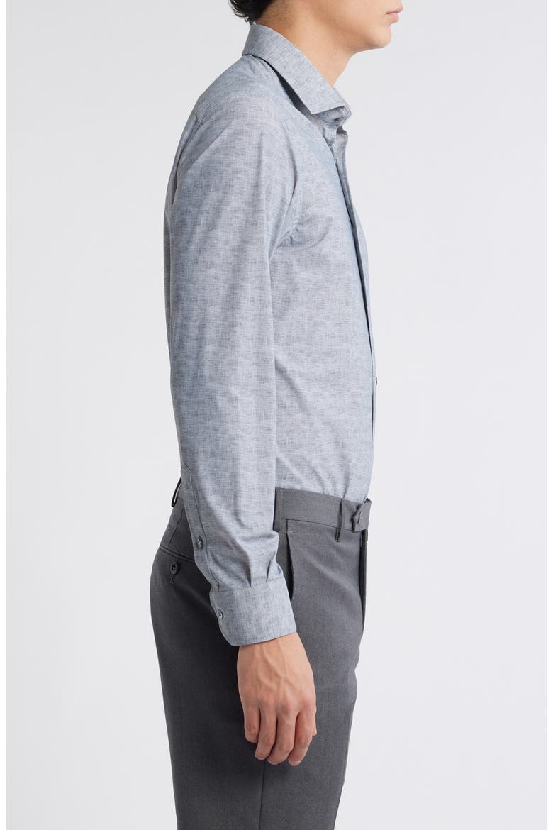 Jagged Heathered Herringbone Print Knit Nylon Blend Dress Shirt, Alternate, color, GREY