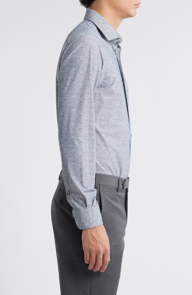 Zanella Jagged Heathered Herringbone Print Knit Nylon Blend Dress Shirt, Alternate, color, Grey