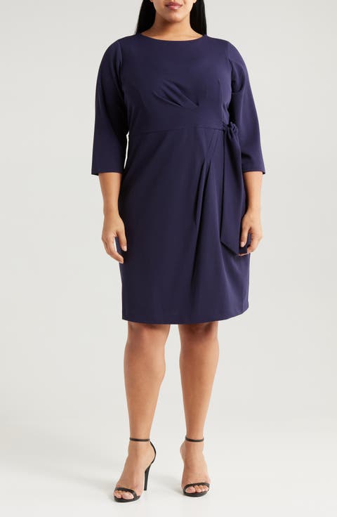 Side Tie Faux Wrap Sheath Dress (Plus)