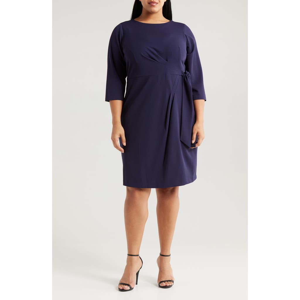 Tahari Asl Side Tie Faux Wrap Sheath Dress In Midnight Navy