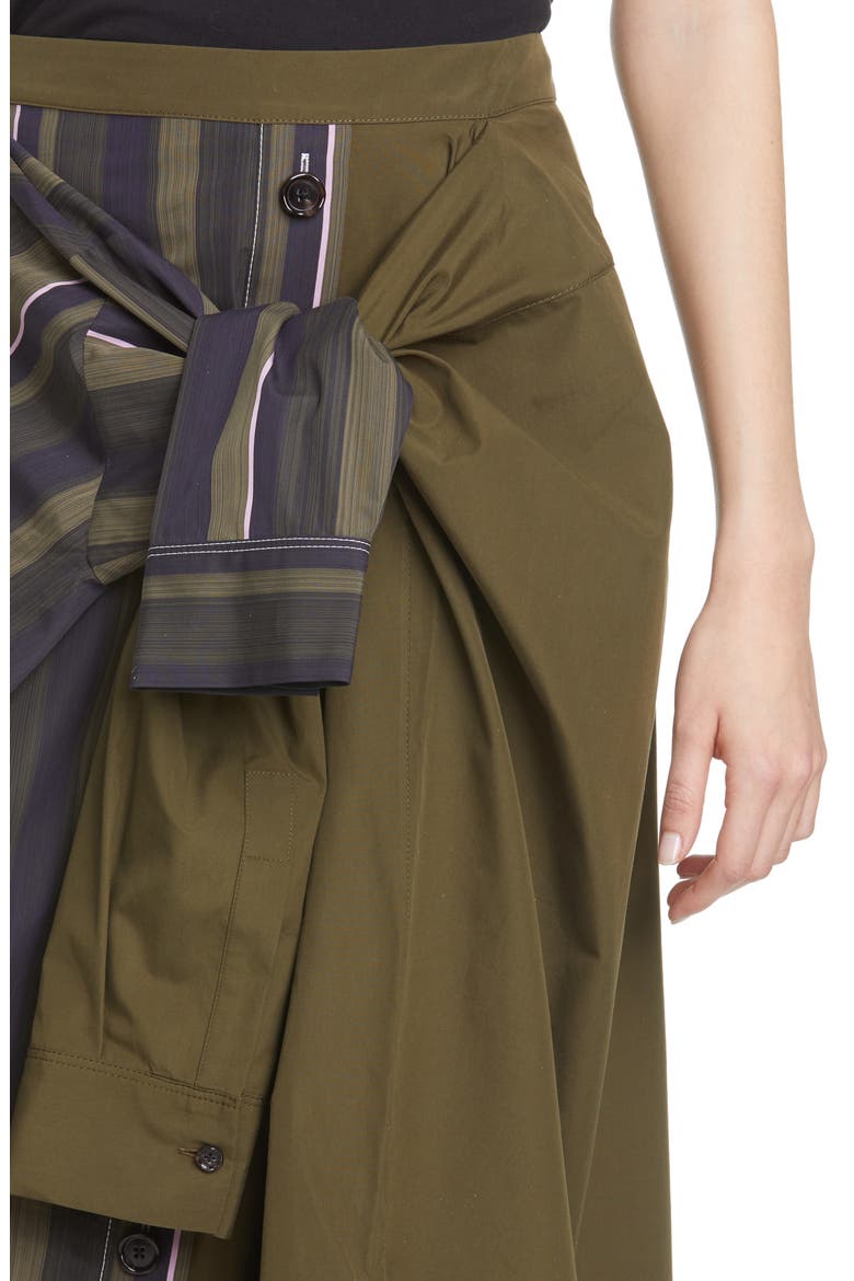 Tie Front Asymmetrical Cotton Midi Skirt, Alternate, color, DARK OLIVE